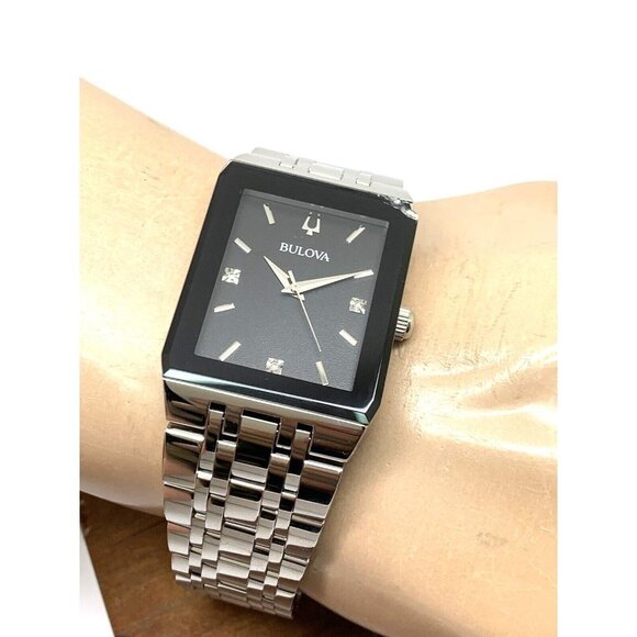 Bulova Men's Watch 96D145 Diamond Black Dial Silver Stainless Steel Quar… - Picture 5 of 14